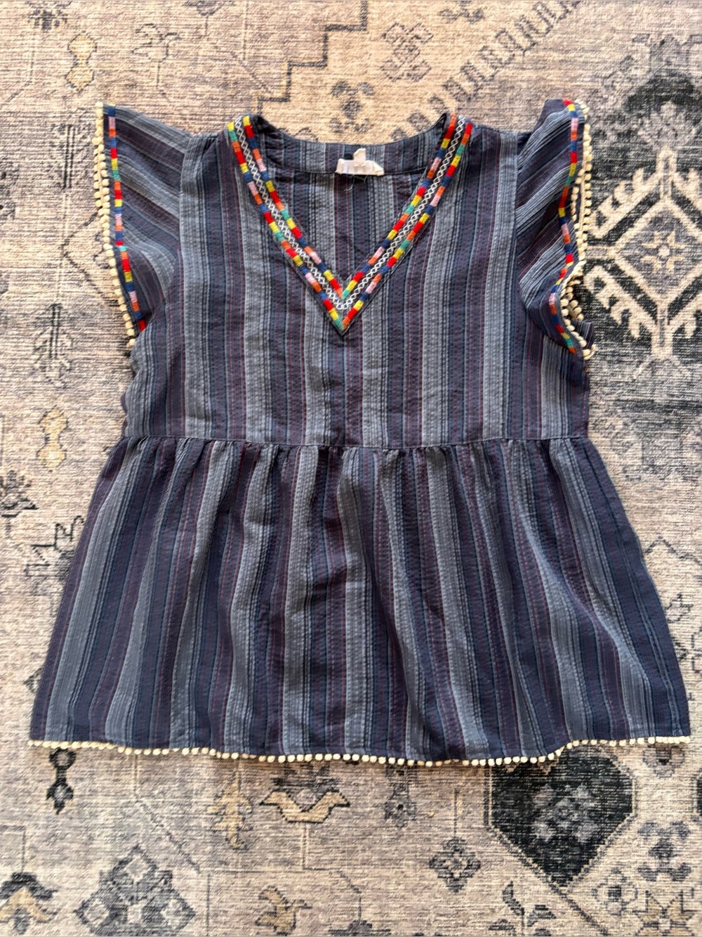 THML Striped Colorful Shirt in Blue Size Large